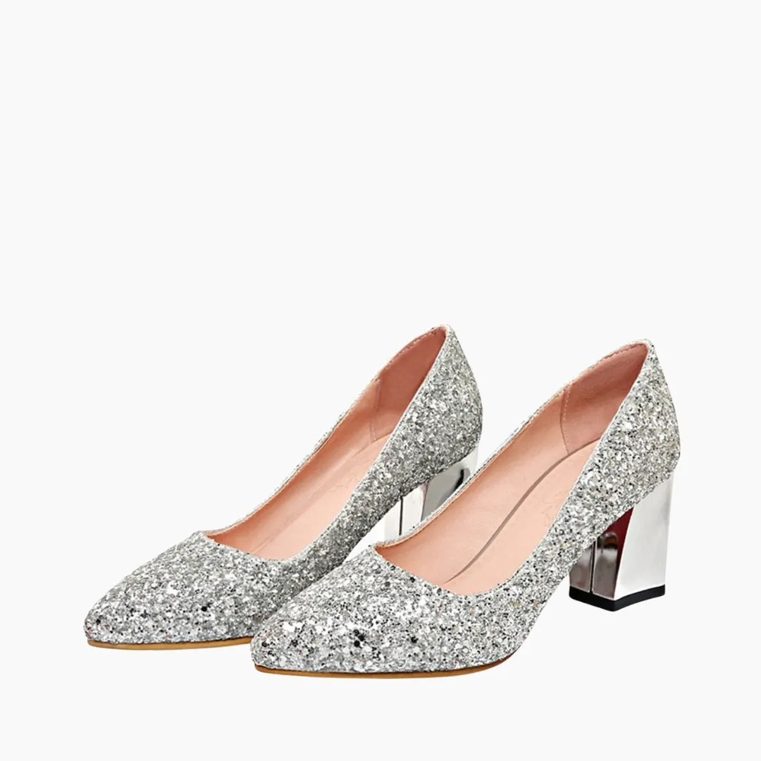 Square Heel, Pointed Toe Wedding Heels