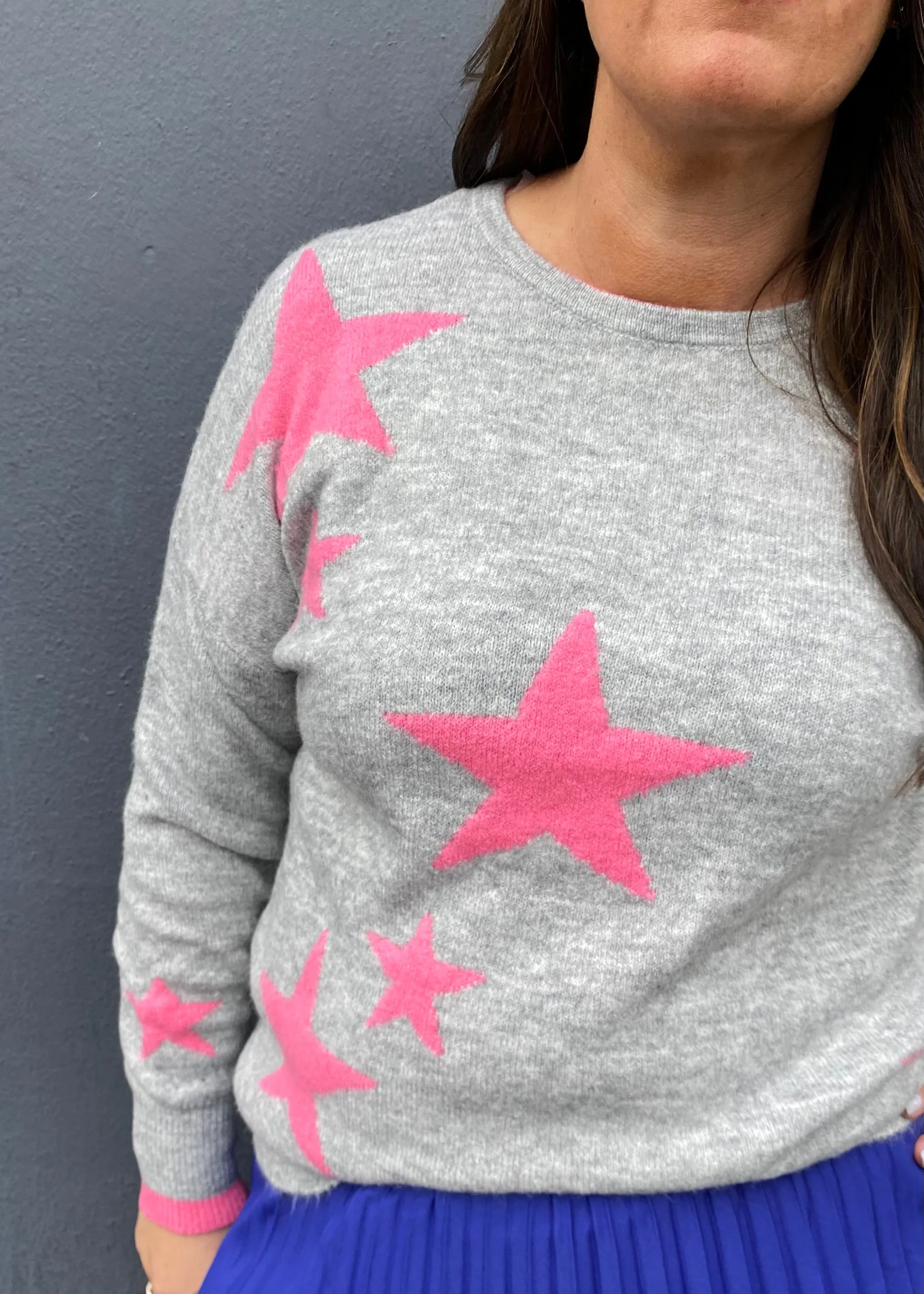 Star Knit - Grey marle and Pink