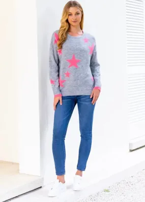 Star Knit - Grey marle and Pink
