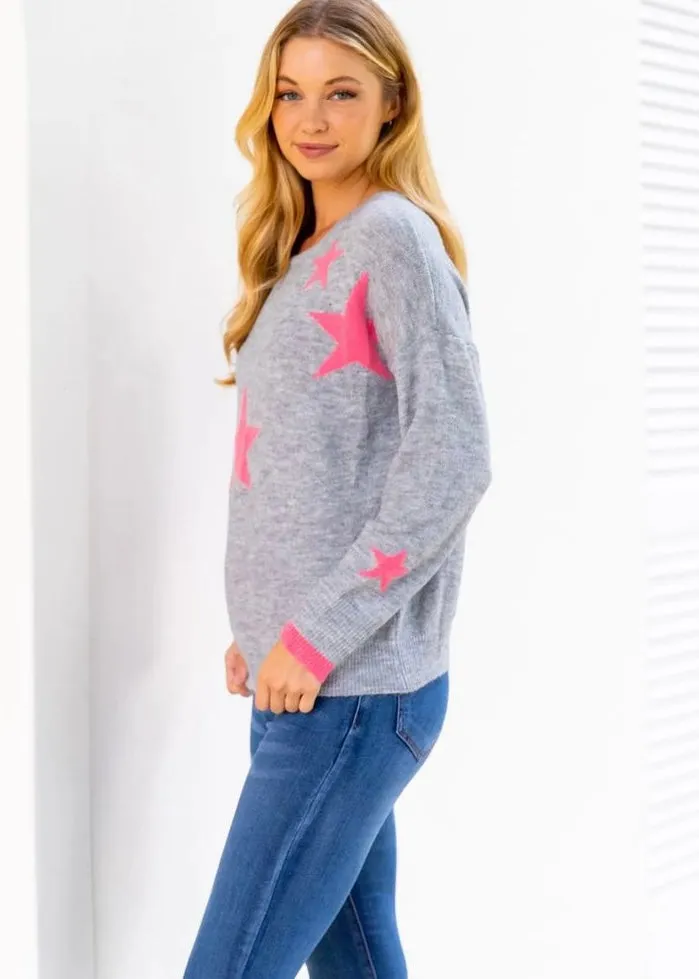 Star Knit - Grey marle and Pink