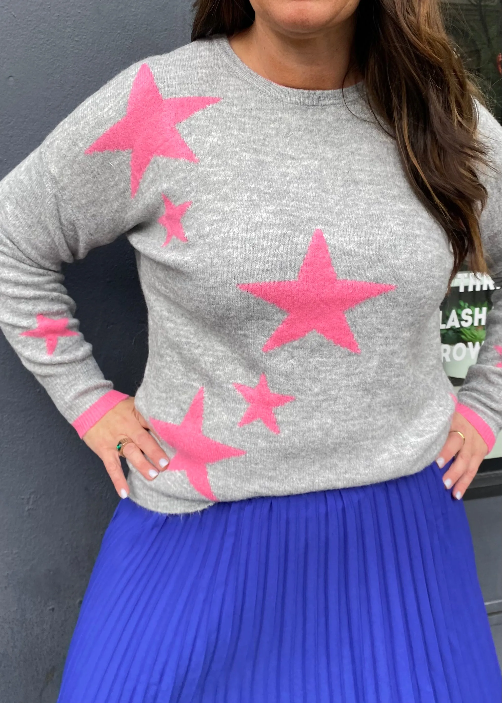 Star Knit - Grey marle and Pink