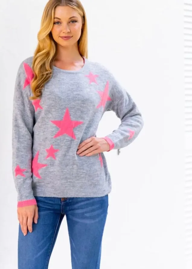 Star Knit - Grey marle and Pink