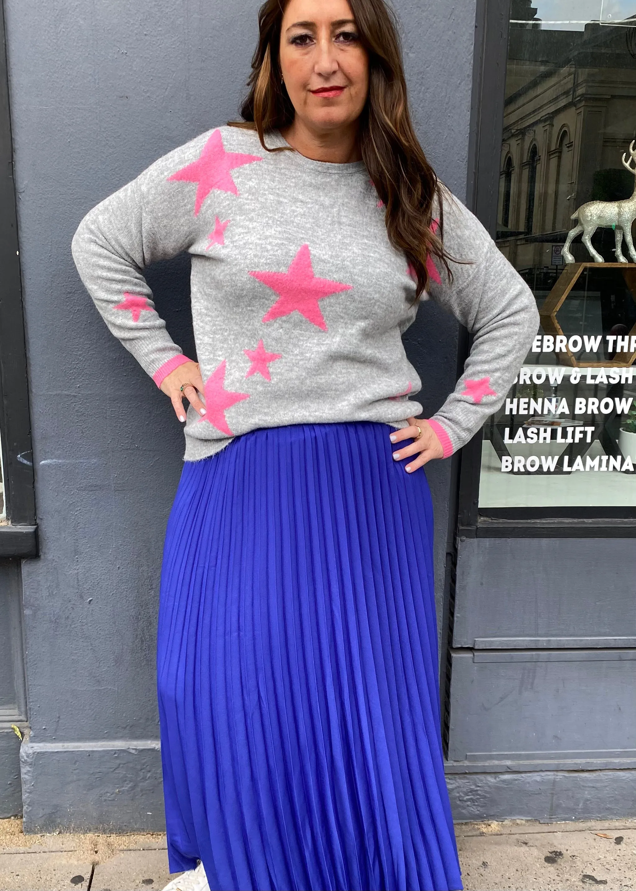 Star Knit - Grey marle and Pink