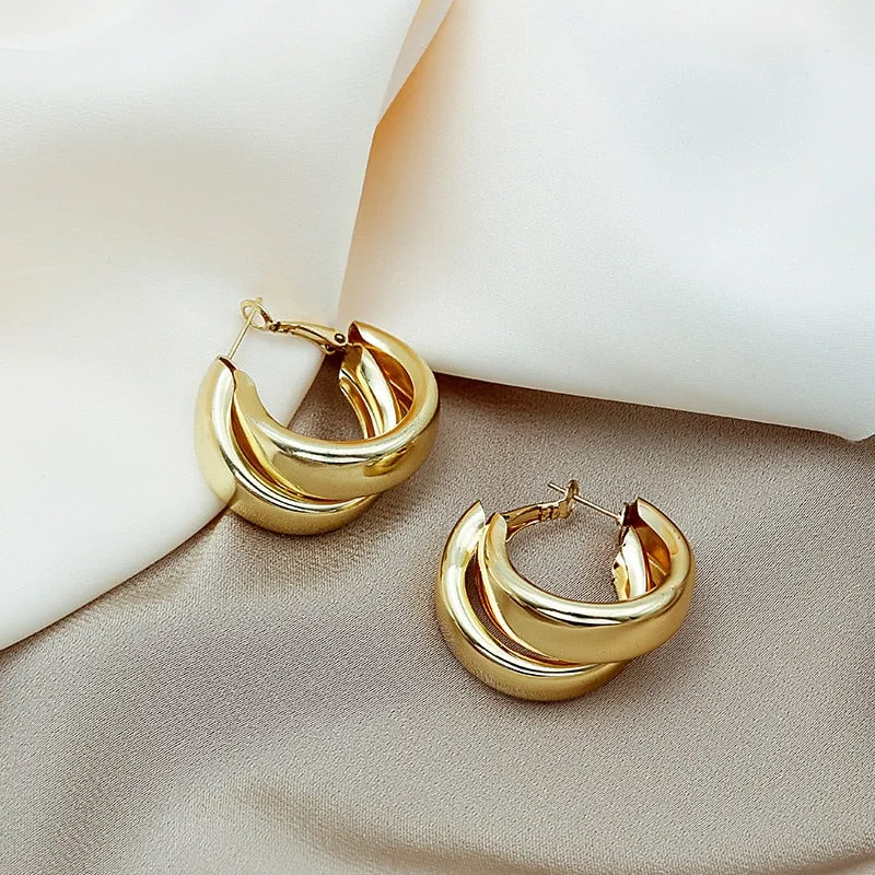 Trendy Simple Minimalist Double Circle Hoop Earrings