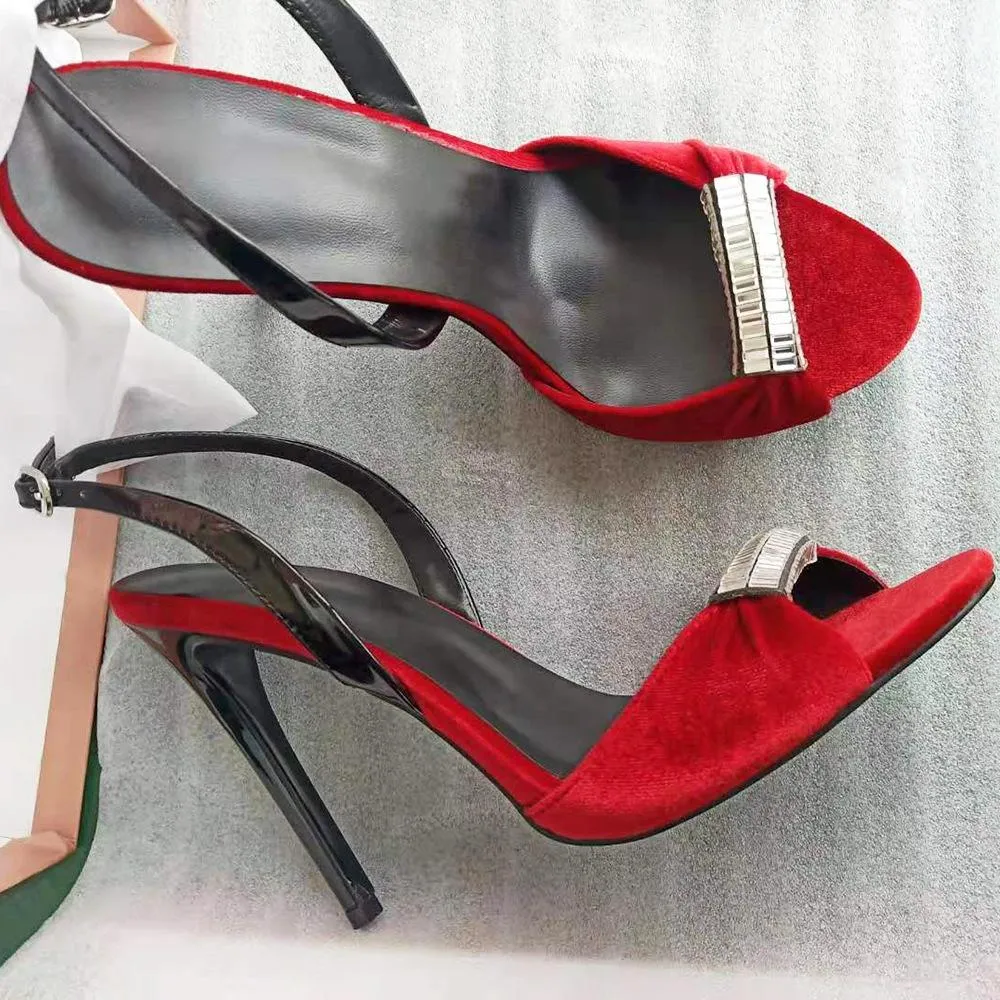 Velvet Rhinestone Super High Heel Sandals Dinner Shoes Fashion Women's Shoes