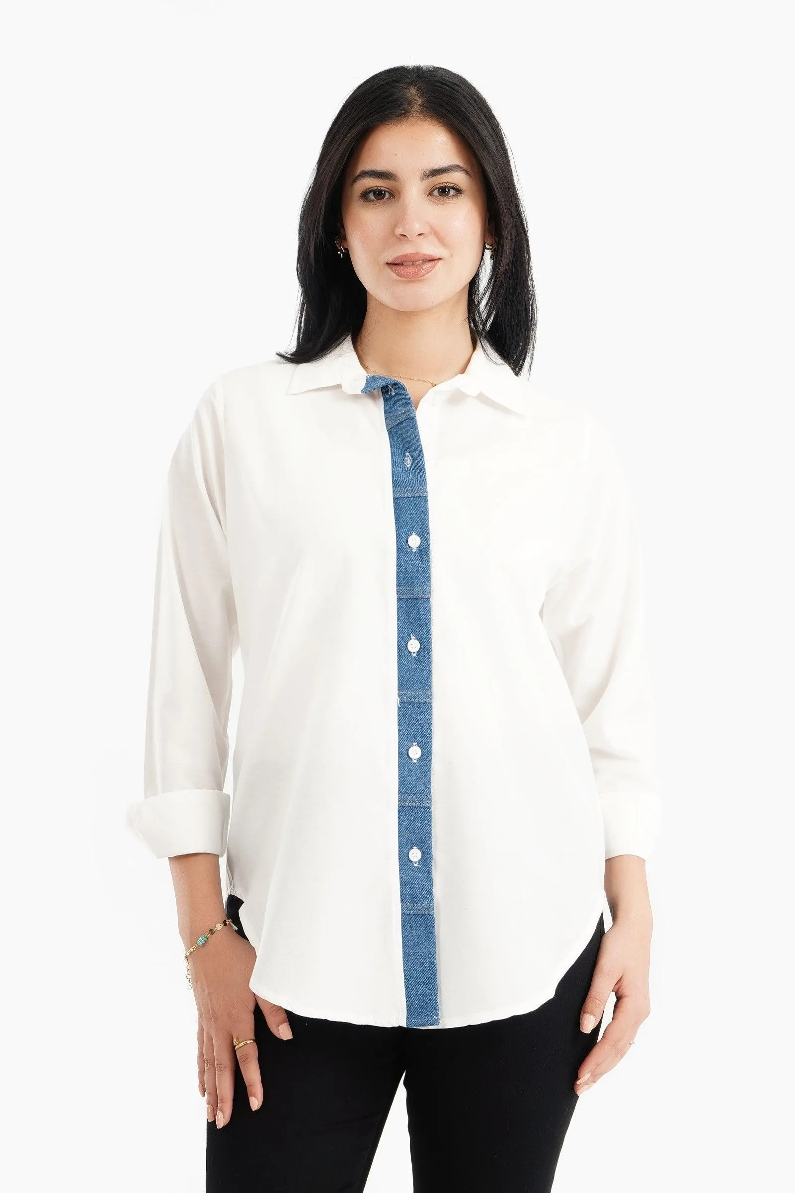 Viscose Shirt with Denim Placket