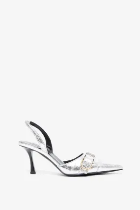 Voyou silver slingback pumps