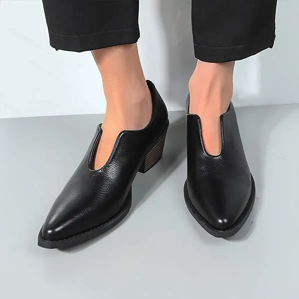 Women's Vintage Mid-Heel Pointed Toe Block Heel Pumps 21008107C
