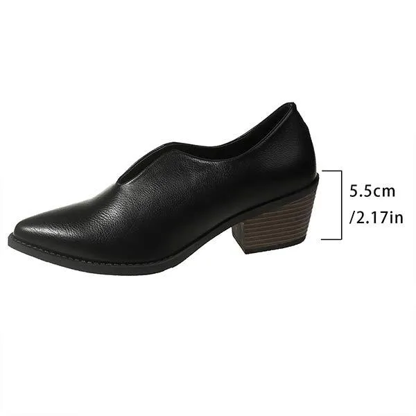 Women's Vintage Mid-Heel Pointed Toe Block Heel Pumps 21008107C