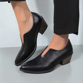 Women's Vintage Mid-Heel Pointed Toe Block Heel Pumps 21008107C
