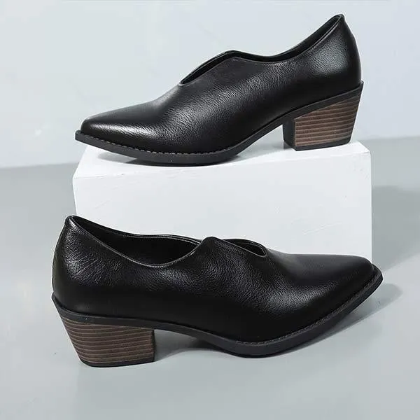 Women's Vintage Mid-Heel Pointed Toe Block Heel Pumps 21008107C