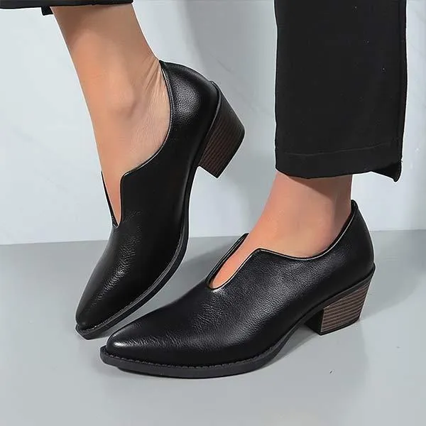 Women's Vintage Mid-Heel Pointed Toe Block Heel Pumps 21008107C