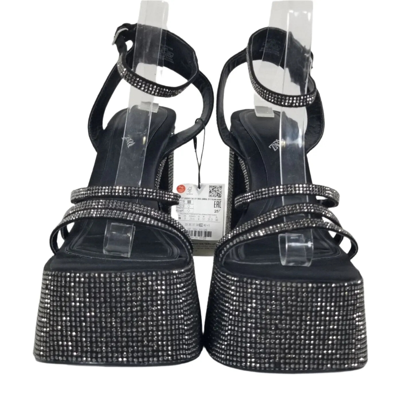 Zara Rhinestone Chunky High-Heeled Platform Sandals Size UK 6 / EU 39 / US 8