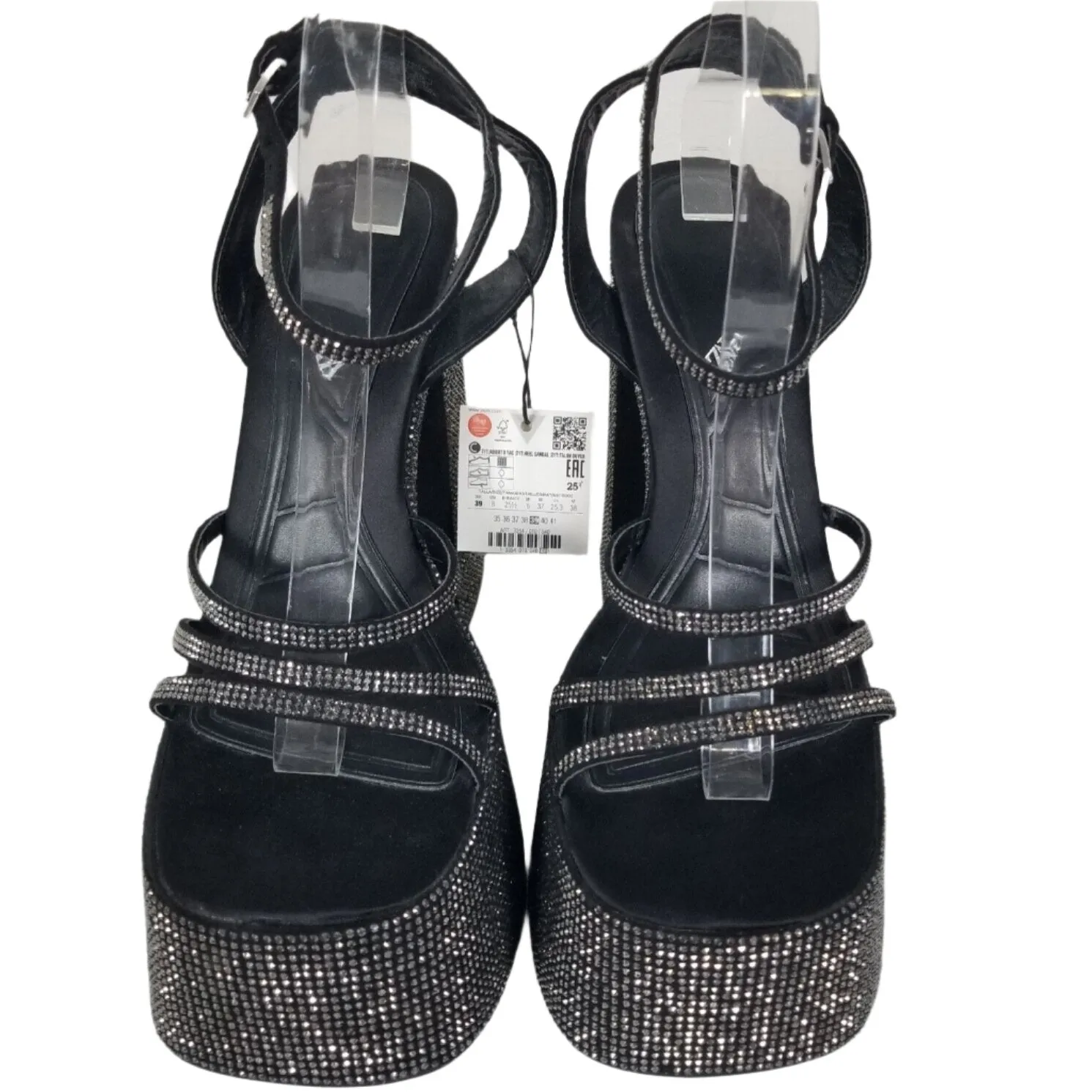 Zara Rhinestone Chunky High-Heeled Platform Sandals Size UK 6 / EU 39 / US 8