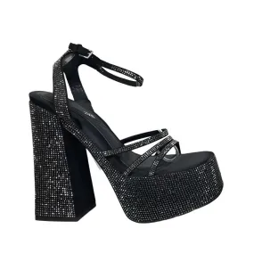 Zara Rhinestone Chunky High-Heeled Platform Sandals Size UK 6 / EU 39 / US 8